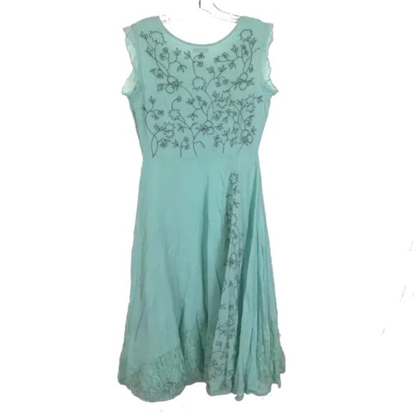 Womens Size 6 J. Peterman Blue Embroidery and Lace A-Line Maxi Dress - Picture 3 of 4